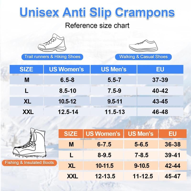 Crampons, Ice Cleats for Shoes and Boots, Silicone Stainless Steel Grippers Shoe Spikes Grips Traction