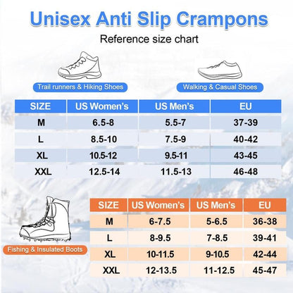 Crampons, Ice Cleats for Shoes and Boots, Silicone Stainless Steel Grippers Shoe Spikes Grips Traction