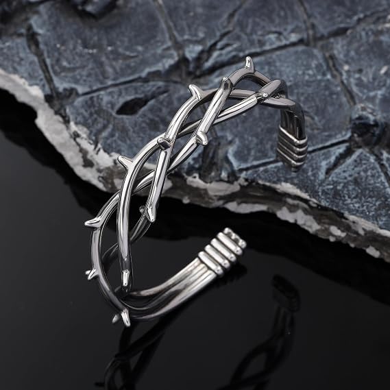 Gothic Thorn Bracelet, Punk Style Spiked Metal Bracelet, Stainless Steel Twisted Jewelry