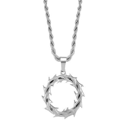 new trendy thorny circle pendant necklace, street-style stainless steel braided chain with a sophisticated look
