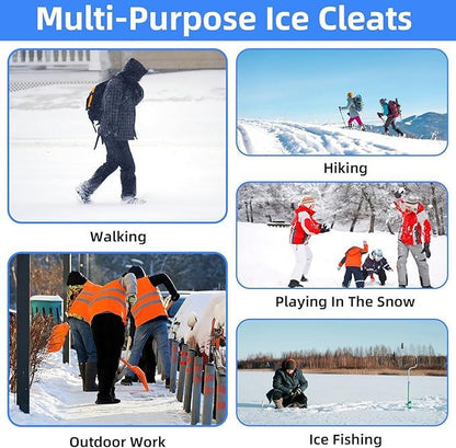 Crampons, Ice Cleats for Shoes and Boots, Silicone Stainless Steel Grippers Shoe Spikes Grips Traction