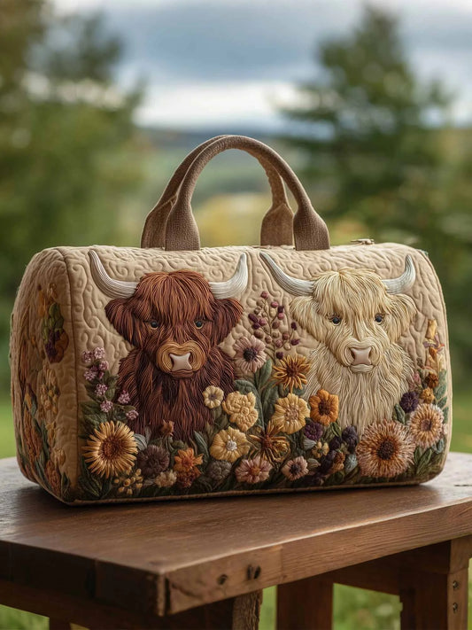 Highland Cow Quilted Duffle Bag