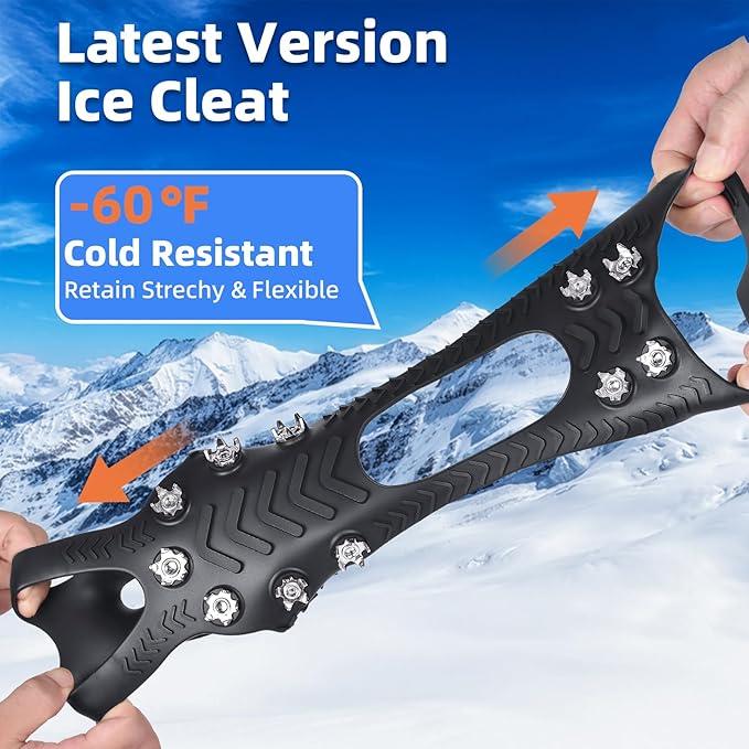Crampons, Ice Cleats for Shoes and Boots, Silicone Stainless Steel Grippers Shoe Spikes Grips Traction