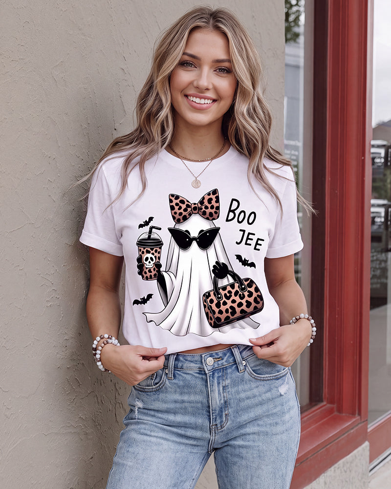 Boo-Jee Leopard Ghost Graphic T-Shirt