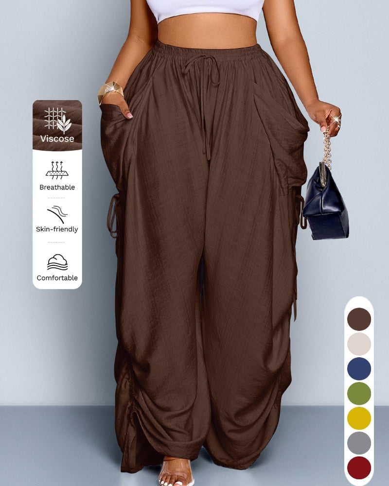 Women's Casual Loose-Fit Wide Leg Pants, All-Season Woven Fabric, Daily Commute