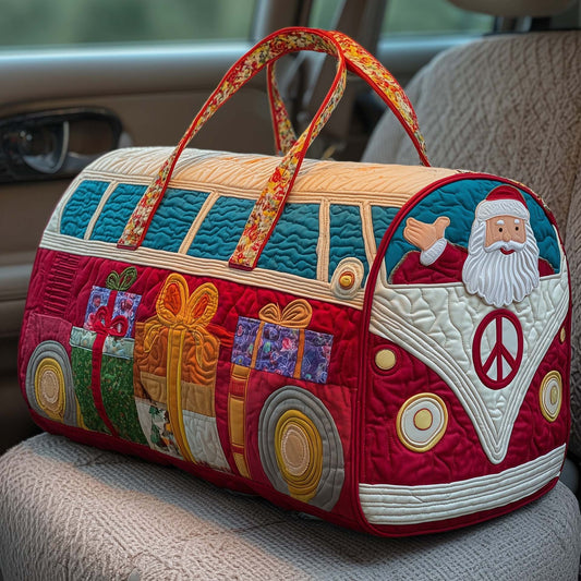 Hippie-style Santa Claus patterned quilted travel bag