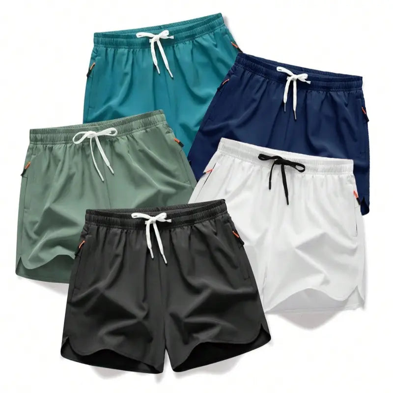 🔥5-piece set Men's Drawstring Zipper Pocket Shorts, Casual ElasticWaist Beach Shorts for Summer