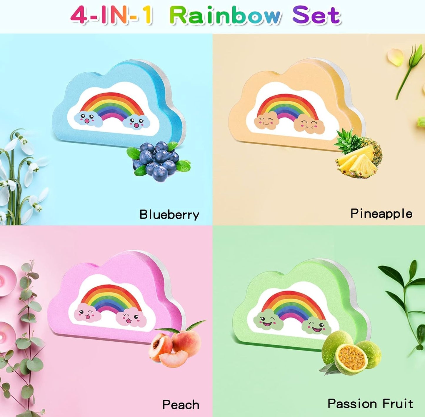 4-Pack Rainbow Cloud Bath Bombs Gift Set for Kids