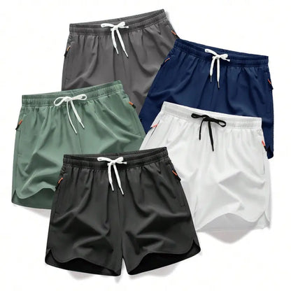 🔥5-piece set Men's Drawstring Zipper Pocket Shorts, Casual ElasticWaist Beach Shorts for Summer