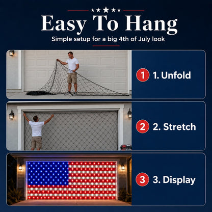 🇺🇸 4th Of July Garage Flag Net Lights📏16.1 ft × 6.9 ft