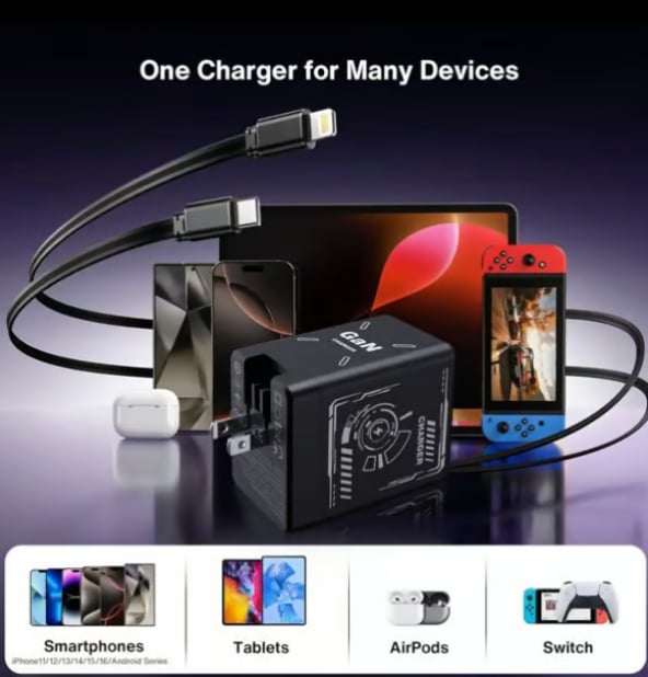 2-in-1 GaN Trysoviren 3.0  Charger with Retractable Cables