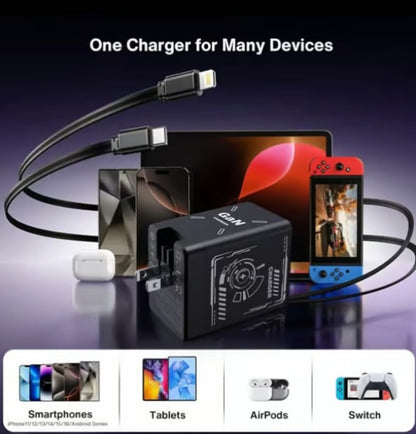 2-in-1 GaN Trysoviren 3.0  Charger with Retractable Cables