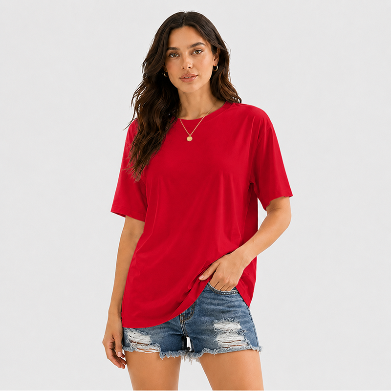 Women's Short Sleeve T Shirt Solid Color Round Neck Casual Tee