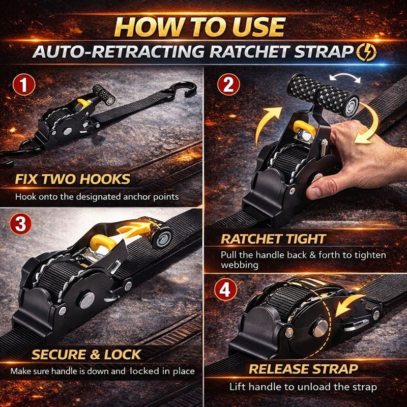 Trysoviren Auto-Retract Tie-Down Ratchet Straps