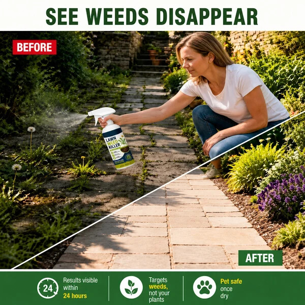 Fast acting weed and grass control product visual