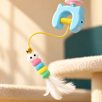 Close-up of the elastic lure, bell and feathers