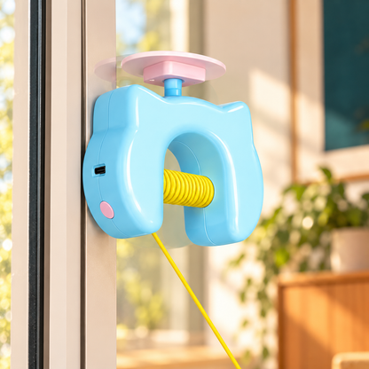 Close-up of OvaPet automatic cat toy and suction attachment