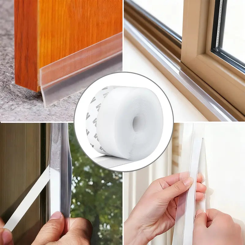 Flexible weather stripping applied along a door and window edge