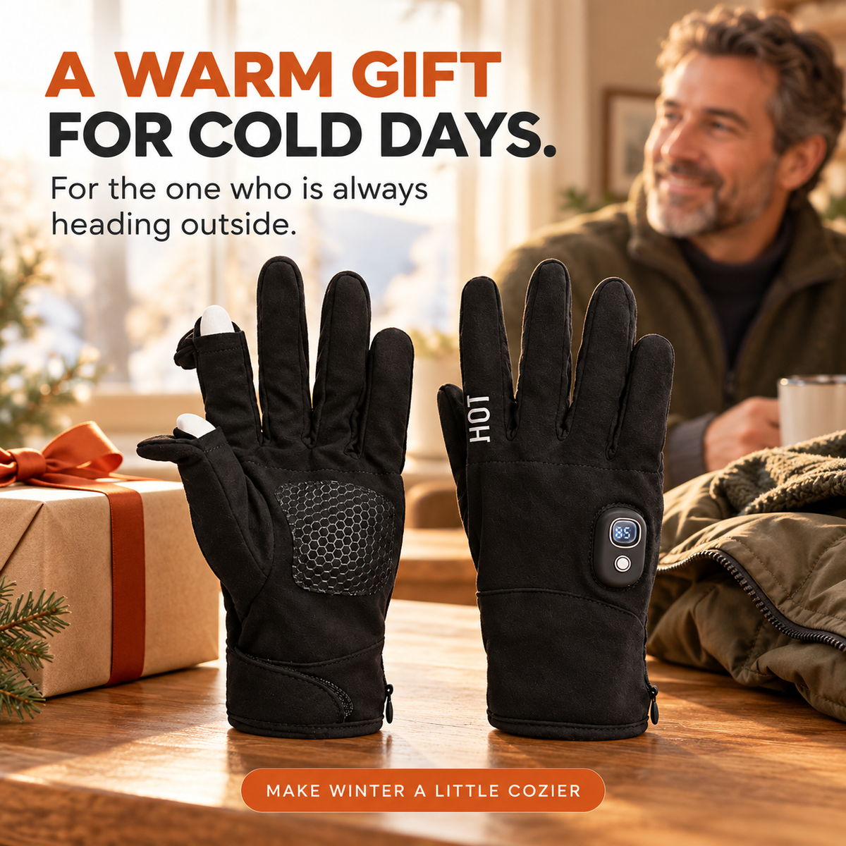 🔥 Rechargeable Heated Gloves with Digital Display & Flip-Open Fingertips