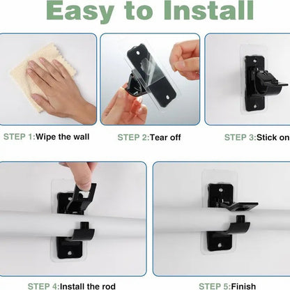 No-Drill Curtain Rod Brackets, Self-Adhesive Multifunctional Acrylic Gel Rod Holder Hooks 🏠