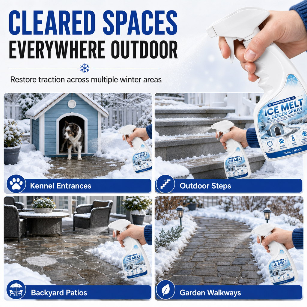 Outdoor De-Icing & Snow Melting Spray – pet-safe, dissolves frost on contact. Clear steps, walkways & patios fast