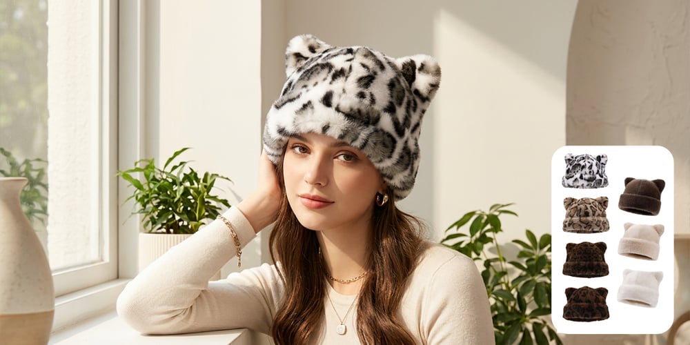 Leopard Print Plush Cat Ear Hat