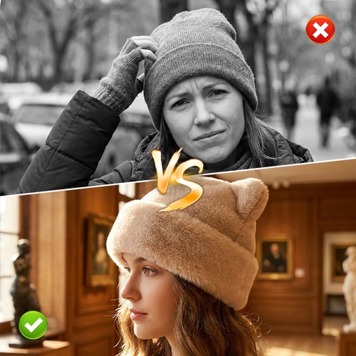 Soft plush texture of cat ear winter hat
