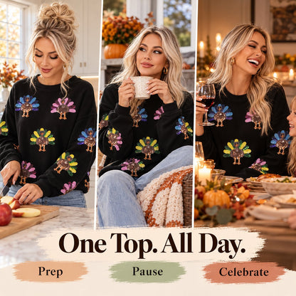 ✨Thanksgiving Sequin Turkey Sweatshirt | Family Holiday Outfit