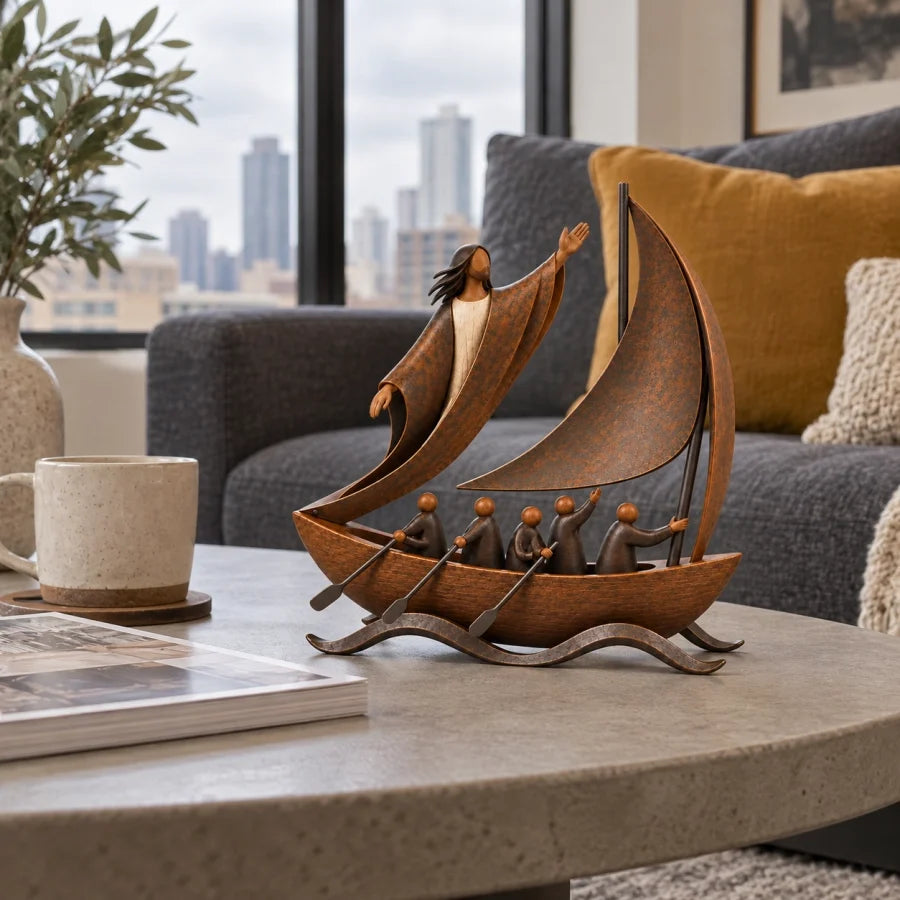 🔥Peace in the Storm Faith Sailboat Sculpture