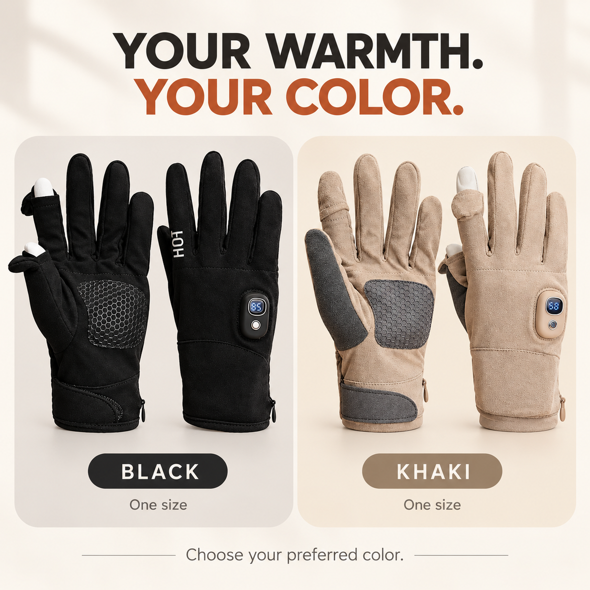 🔥 Rechargeable Heated Gloves with Digital Display & Flip-Open Fingertips