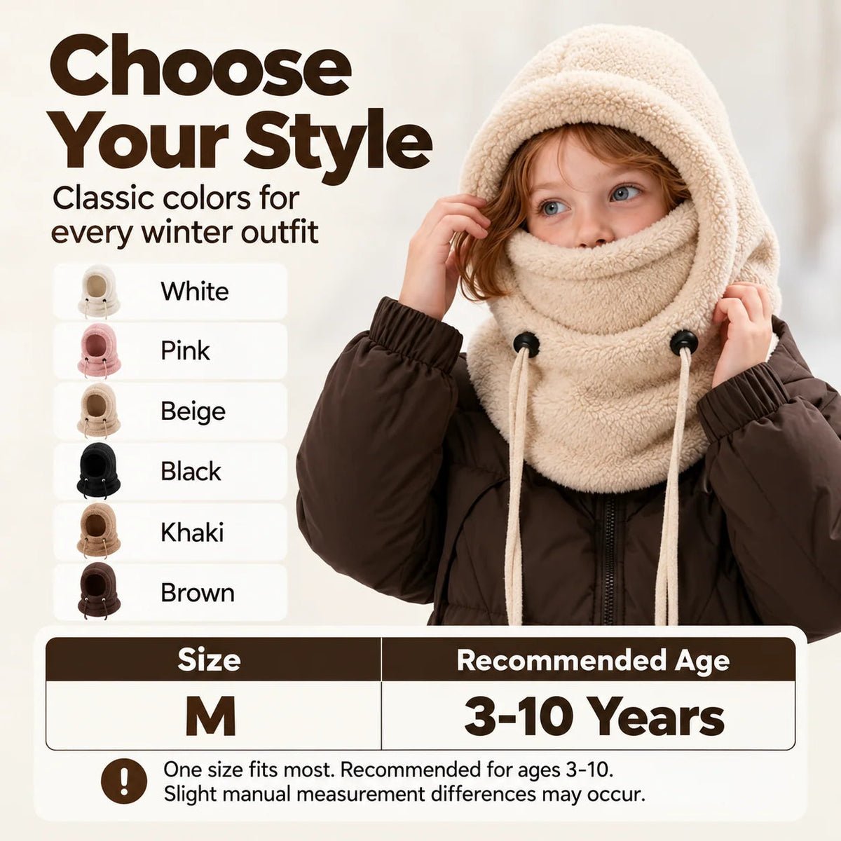 3-in-1 Kids' Winter Hood – Soft Fleece Hat, Face Cover & Neck Warmer❄️🧣