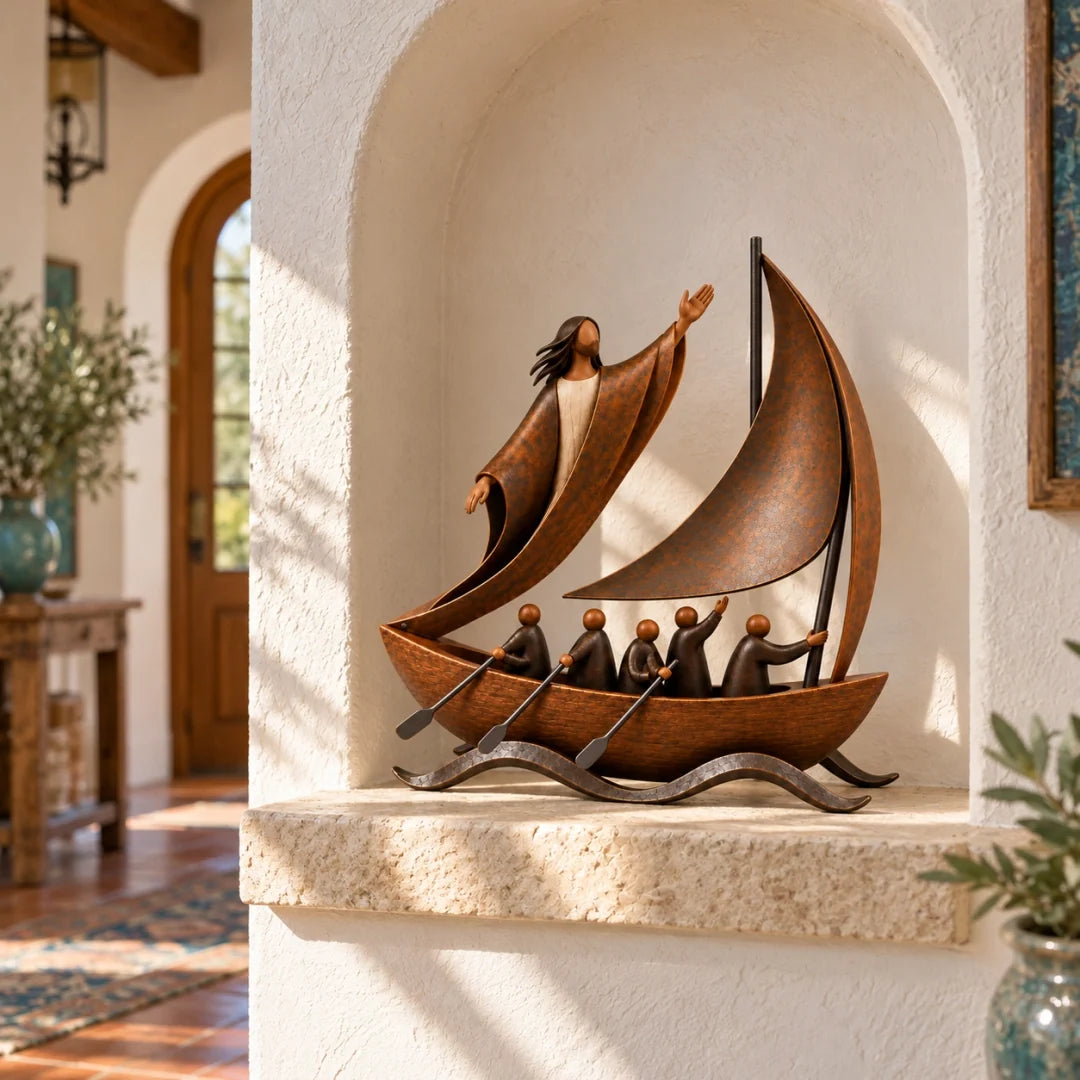 🔥Peace in the Storm Faith Sailboat Sculpture