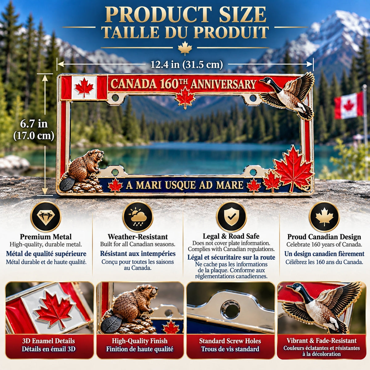 🍁🚗 Canada 160th Anniversary Commemorative Metal License Plate Frame