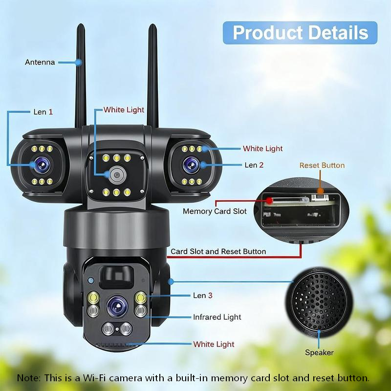 ⏳⏰6K 9MP Outdoor Wi-Fi Security Camera |  3 Lenses, 360° PTZ | IP66 Waterproof, Color Night Vision, Two-Way Audio, Motion Tracking